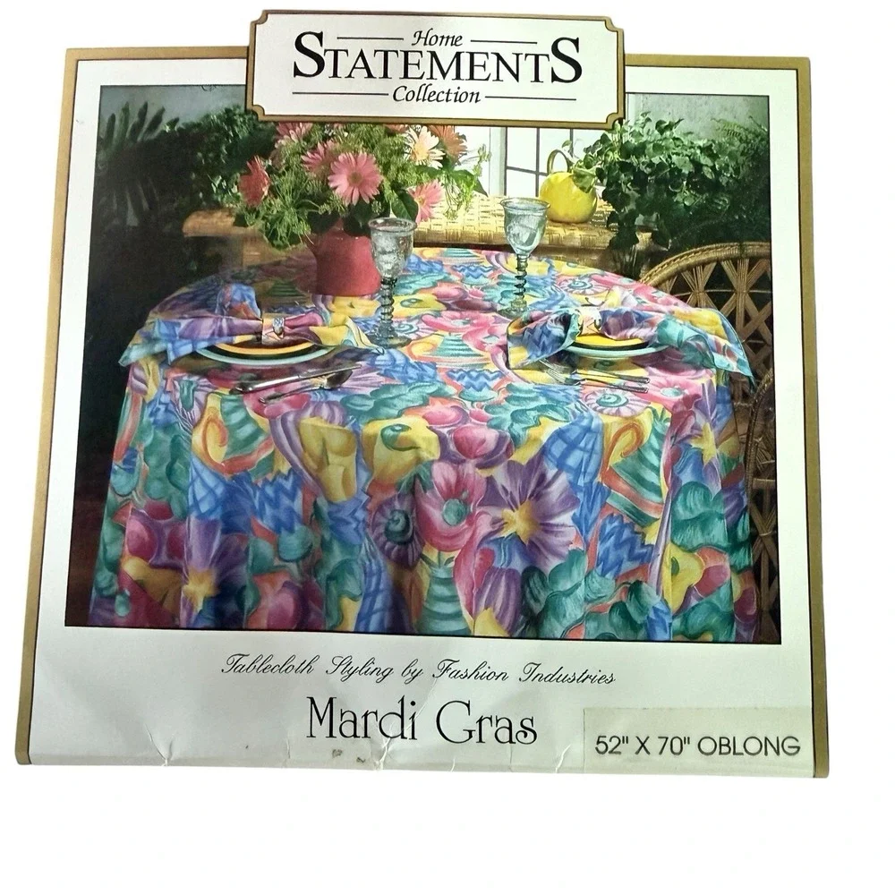 Vtg Home Statements Fashion Industries Mardi Gras 52x70 Oblong‎ Tablecloth